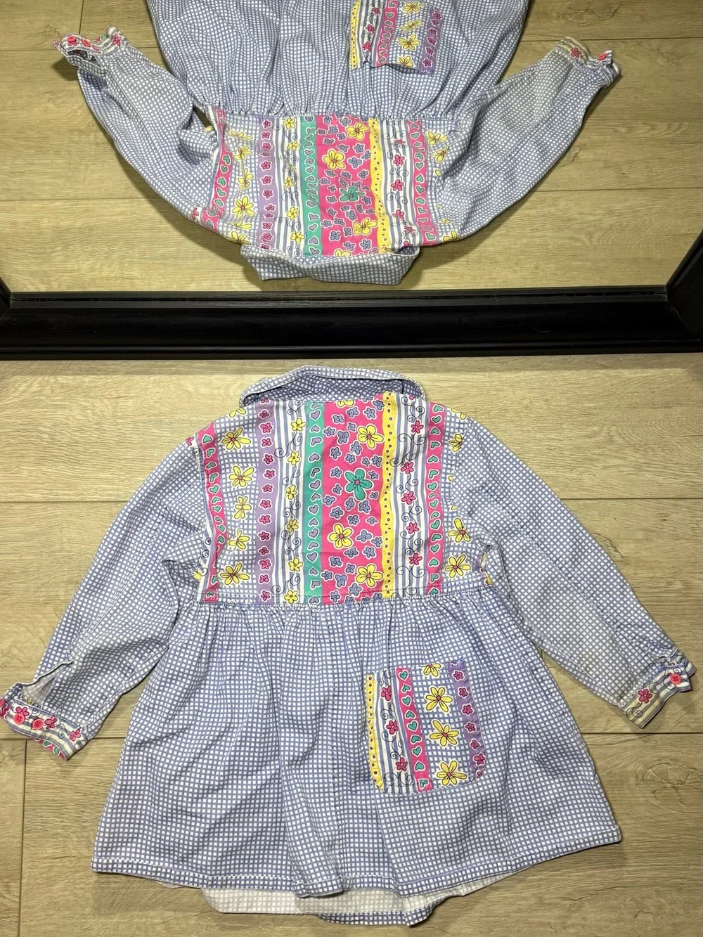 Vintage 1990s Toddlers Gymboree Floral & Checkered All Over Print Dress